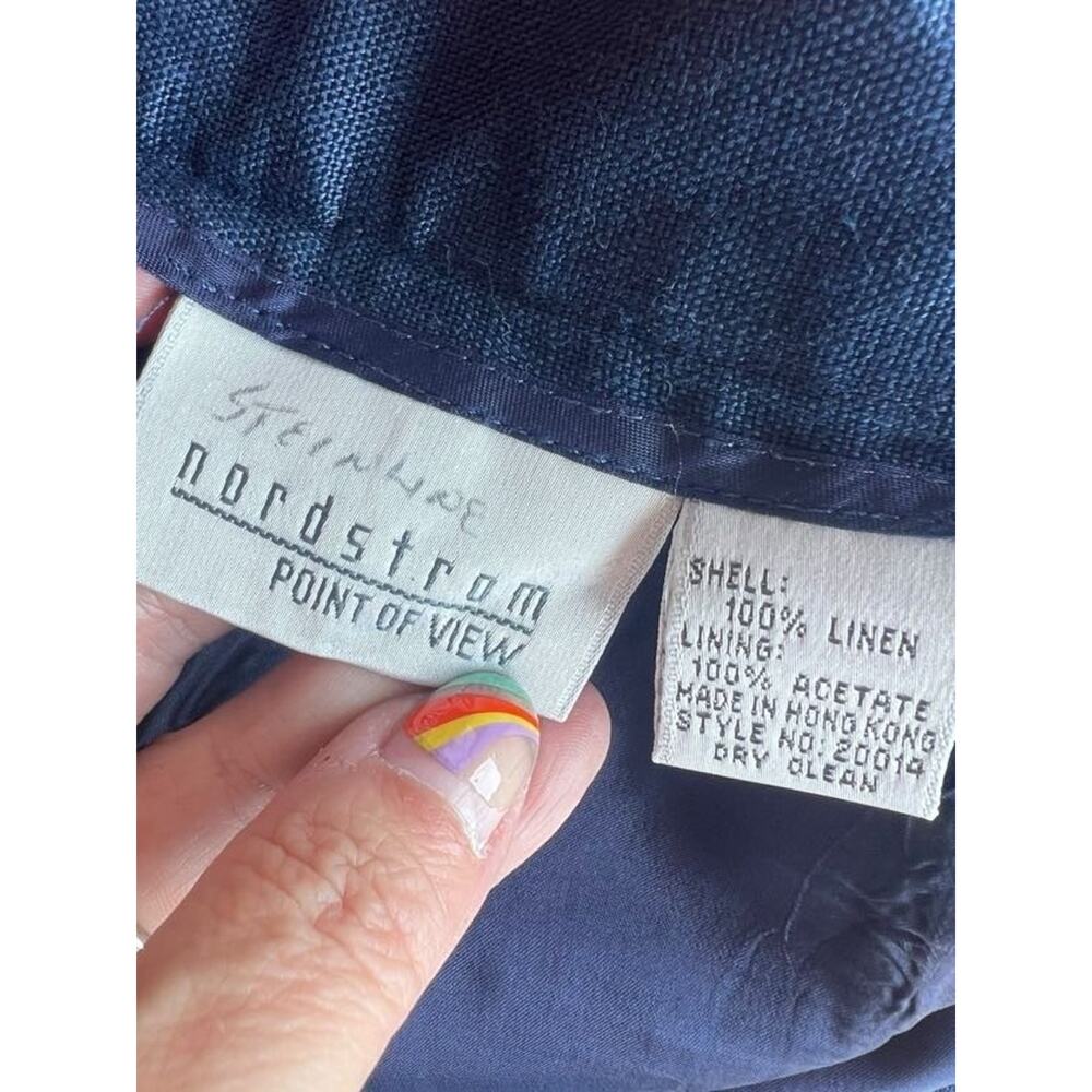 Nordstrom Point of View Women's Linen Blazer & Shorts Set Belted Navy Blue Sz 6 - Picture 4 of 12